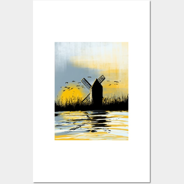 Windmill in the sunset Wall Art by stephenignacio